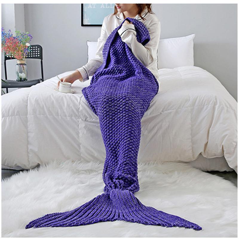 Mềm Mại Dệt Kim Đuôi Cá Chăn Móc Handmade Túi Ngủ Cho Trẻ Em Người Lớn Nhất Sinh Nhật Quà Tặng Giáng Sinh