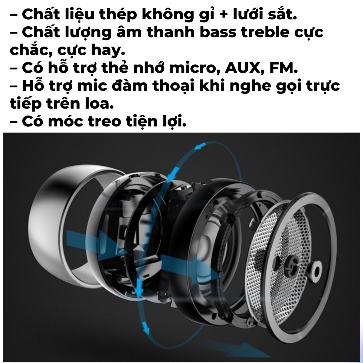 Loa Bluetooth Mini Nghe Nhạc Công Suất Lớn, Bass Mạnh, Có Khe Cắm Thẻ Nhớ, Giá Rẻ Cho Điện Thoại, Máy Tính,... BS.02