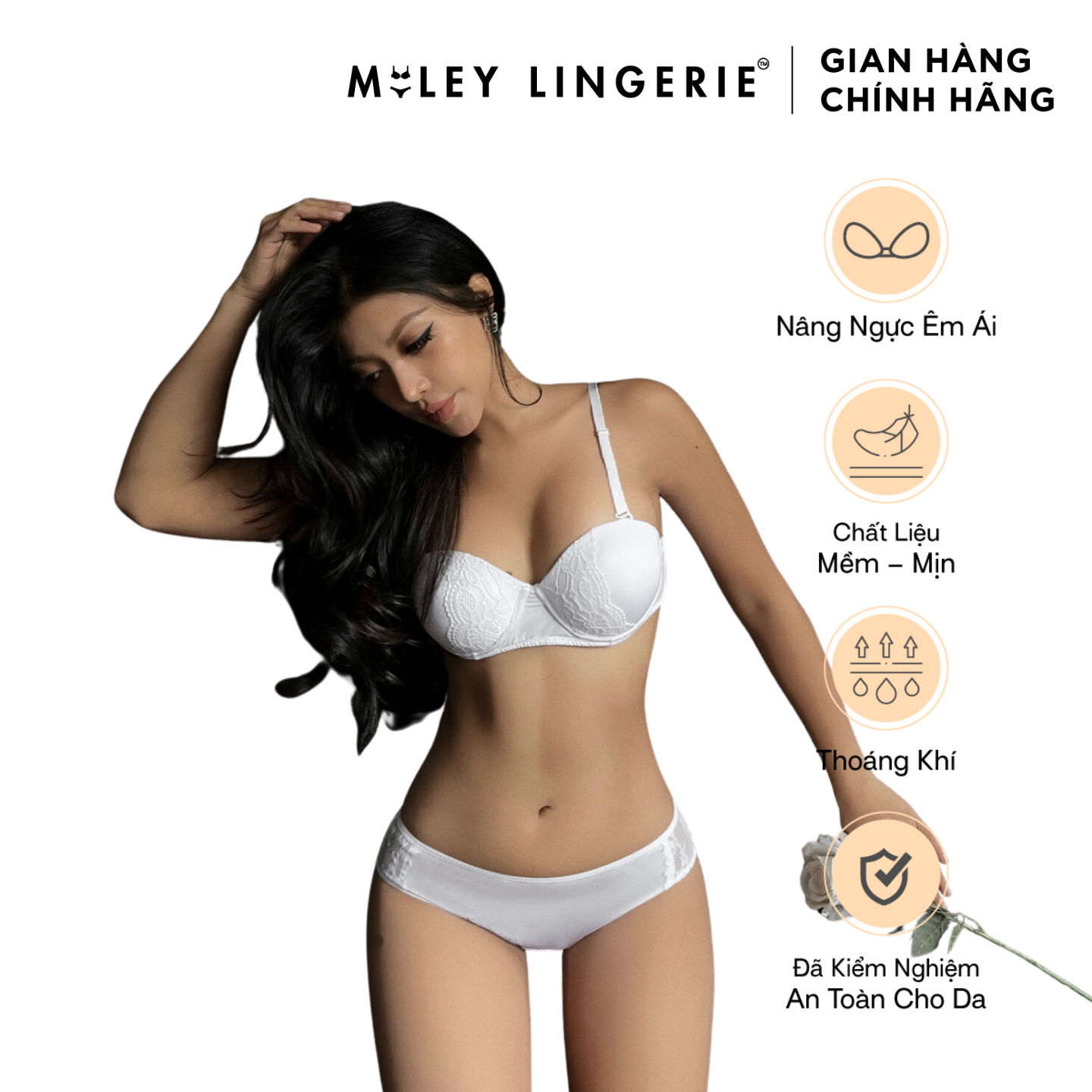 Bộ Áo Cúp Ngang và Quần Lót Nữ Thun Lạnh Miley Lingerie BRM02202_FMM0205