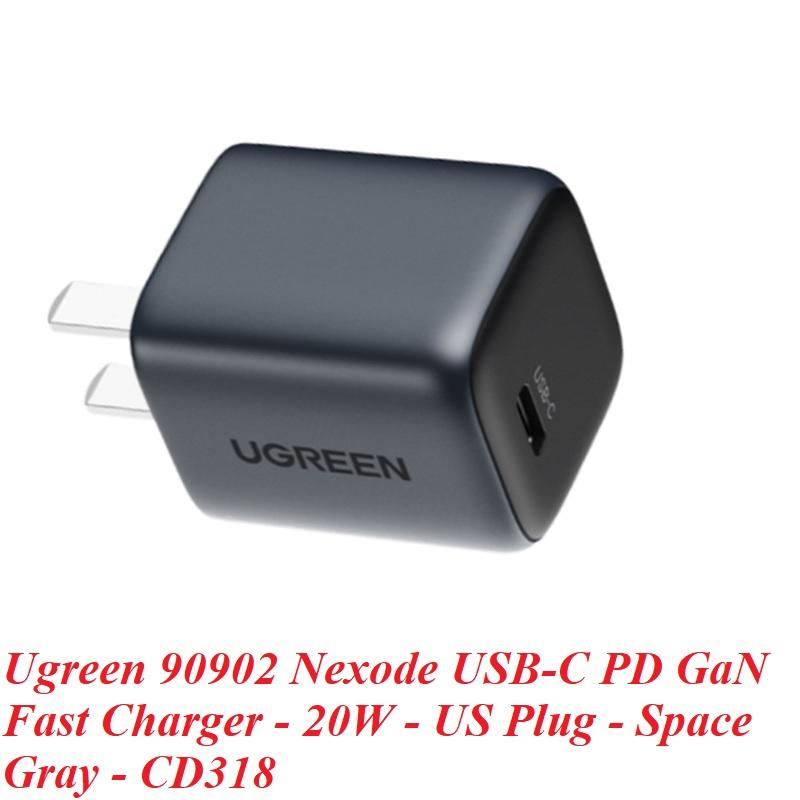 Ugreen UG90902CD318TK 20W Bộ sạc nhanh Nexode GaN USB Type-C PD3.0 qc4.0 Màu Space Gray chuẩn cắm US - HÀNG CHÍNH HÃNG