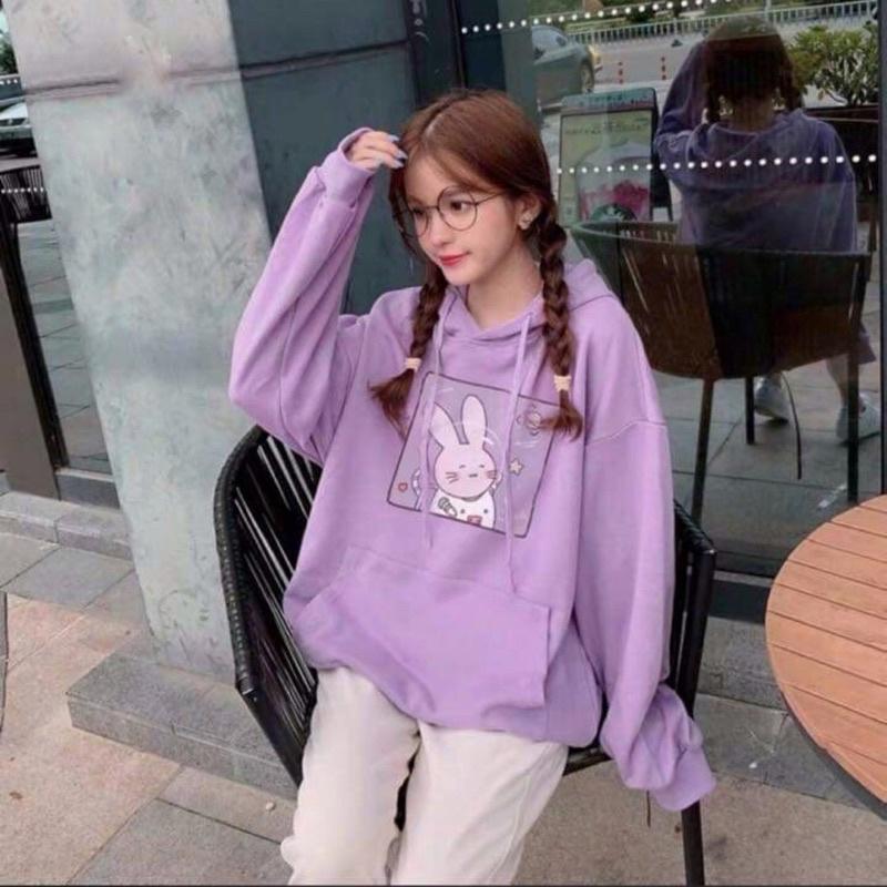 Áo Khoác Nỉ Hoodie Thỏ Tím Đáng Yêu Form Rộng Unisex