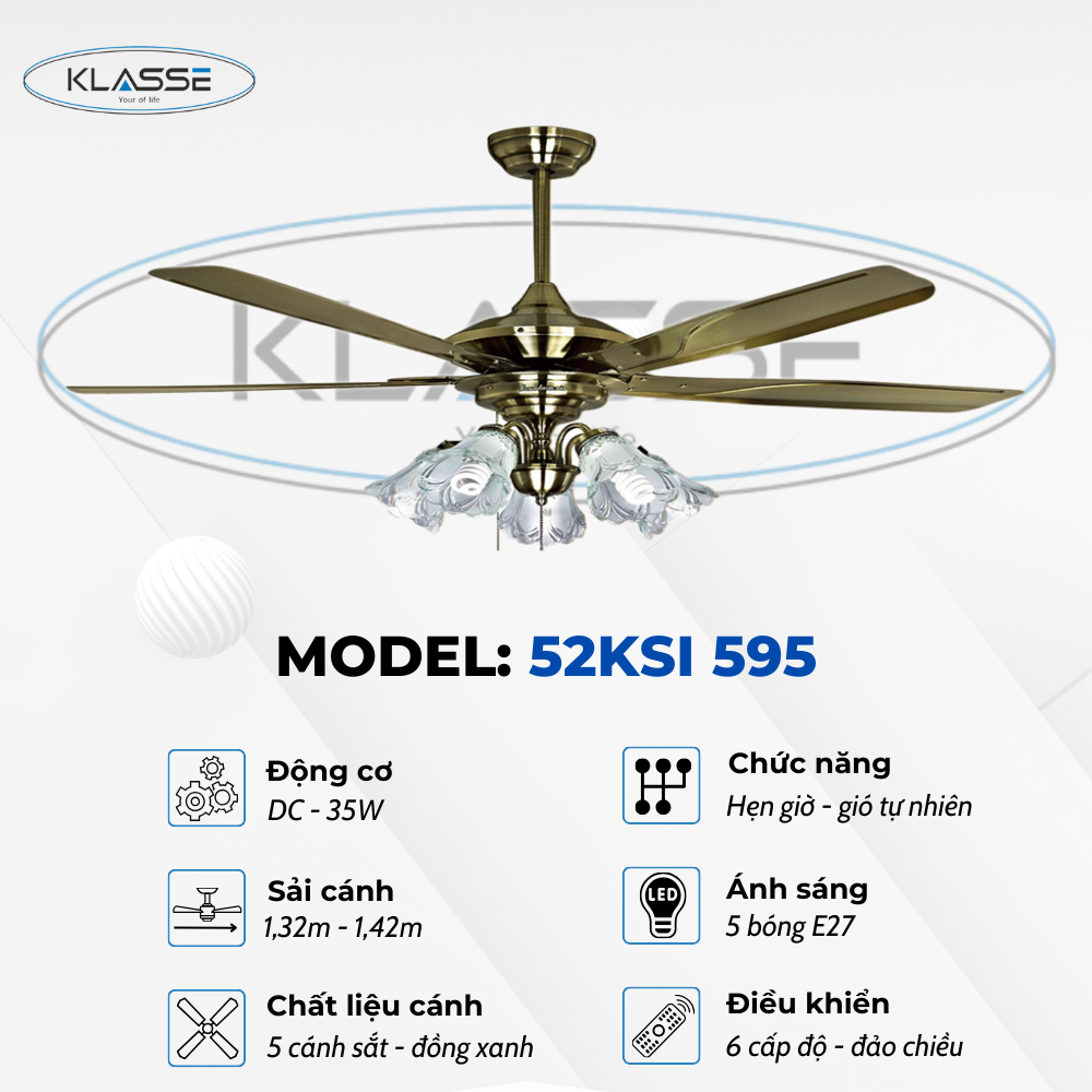 Quạt trần chùm đèn Klasse 56KSI 595 Hàng chính hãng