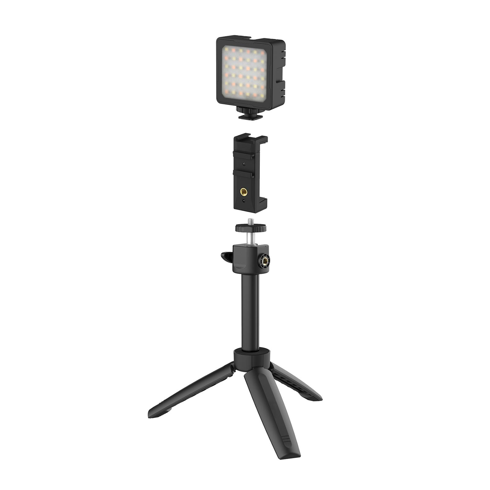 Đèn FLASHOOT VC-KIT4 LED chụp ảnh mini + Nắp đèn khuếch tán + Giá đỡ điện thoại + Chân máy