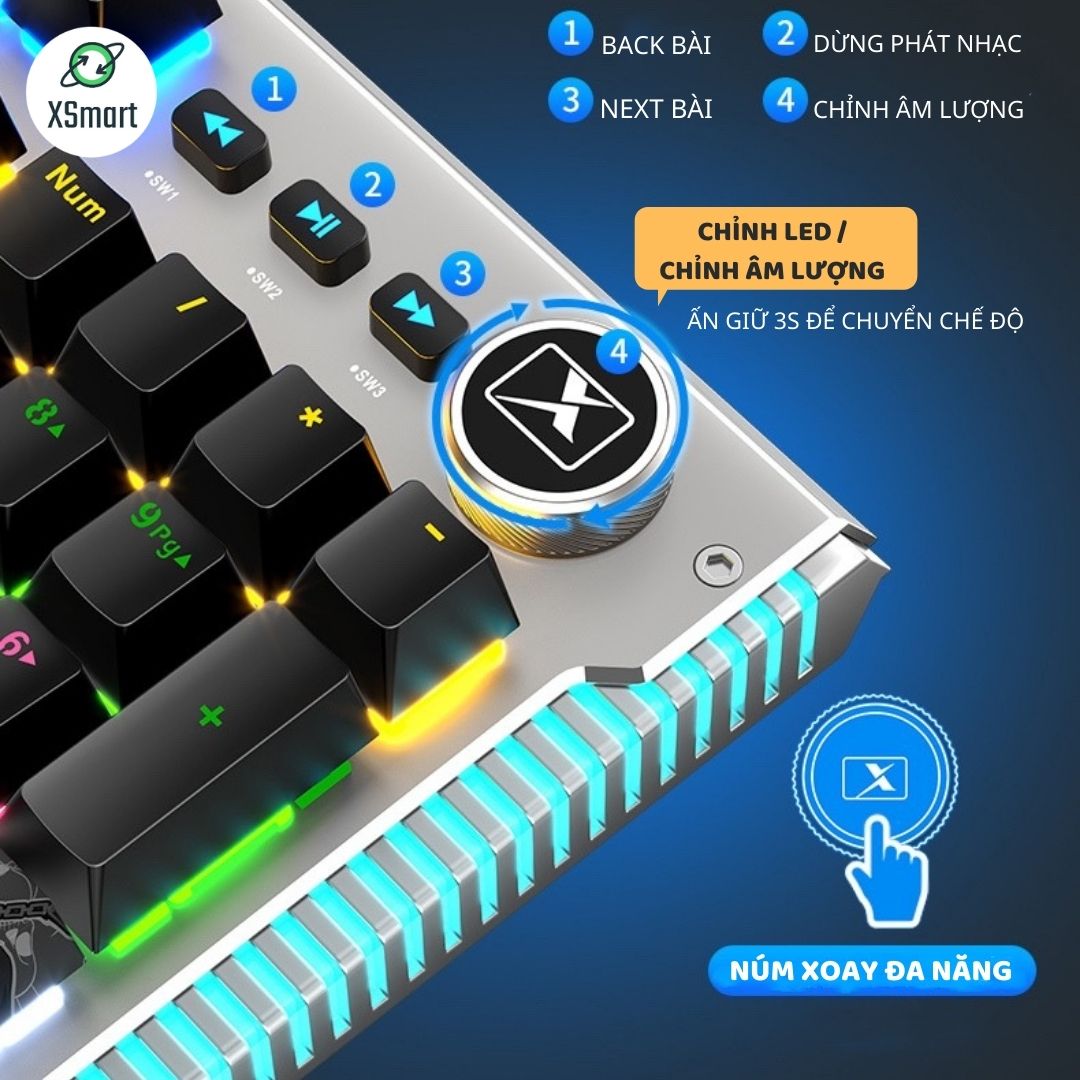 Bàn Phím Cơ Gaming Mẫu Mới XSmart K968 SUPER GAME 2021 Có 25 Chế Độ Led Đổi Màu Keycap Siêu Xịn, Tương Thích Máy Tính PC - Hàng Chính Hãng
