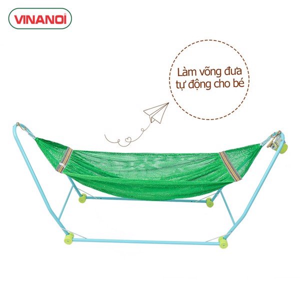 Nôi Võng Tự Động Giá Rẻ Em Bé NV20H VINANOI Sức Chứa 20kg - Lồng Nôi Màu Hồng - Khung Võng Màu Xanh Sơn Thép Tĩnh Điện