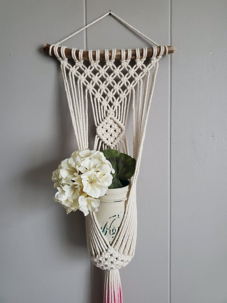 Thảm Treo Chậu Cây Trang Trí Macrame TTC01- Sản Phẩm Handmade, Dùng Treo Tường Decor Trong Nhà Ở, Văn Phòng Làm Việc, Homestay, Quán Cà Phê