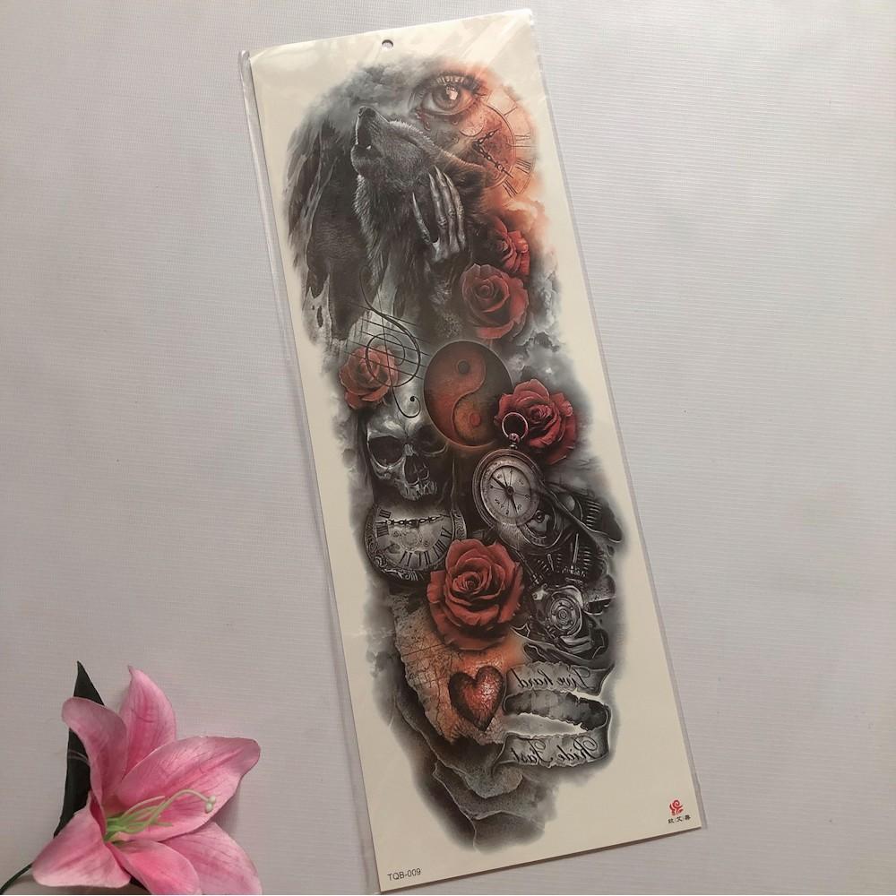 Combo 2 tấm hình xăm dán kín tay cao cấp sói đẹp 17x48cm- tặng bắp tay mini 10x20cm