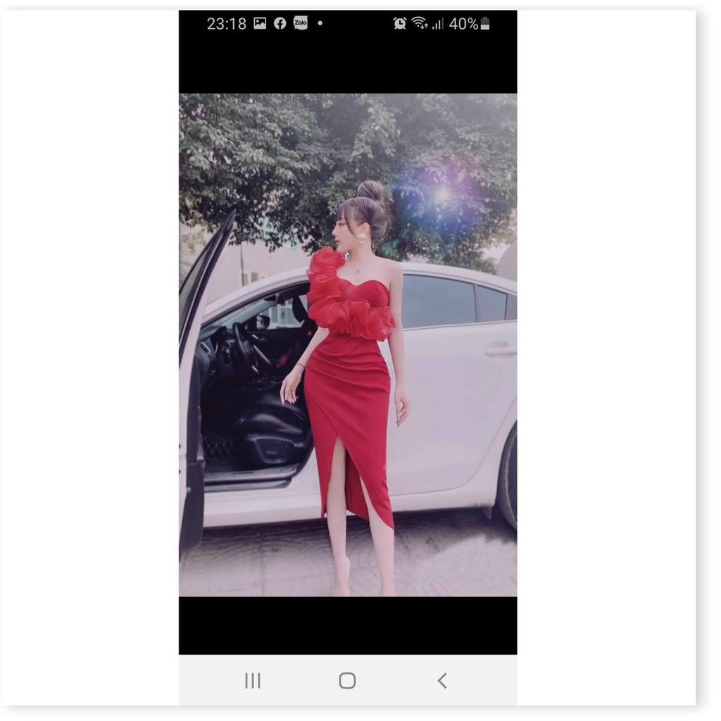 ĐẦM POLY PHỐI VOAN KIẾNG,THIẾT KẾ HỌA TIẾT TRƠN NHƯNG KHÔNG KÉM PHẦN SANG TRỌNG 1HIT1 FASHION