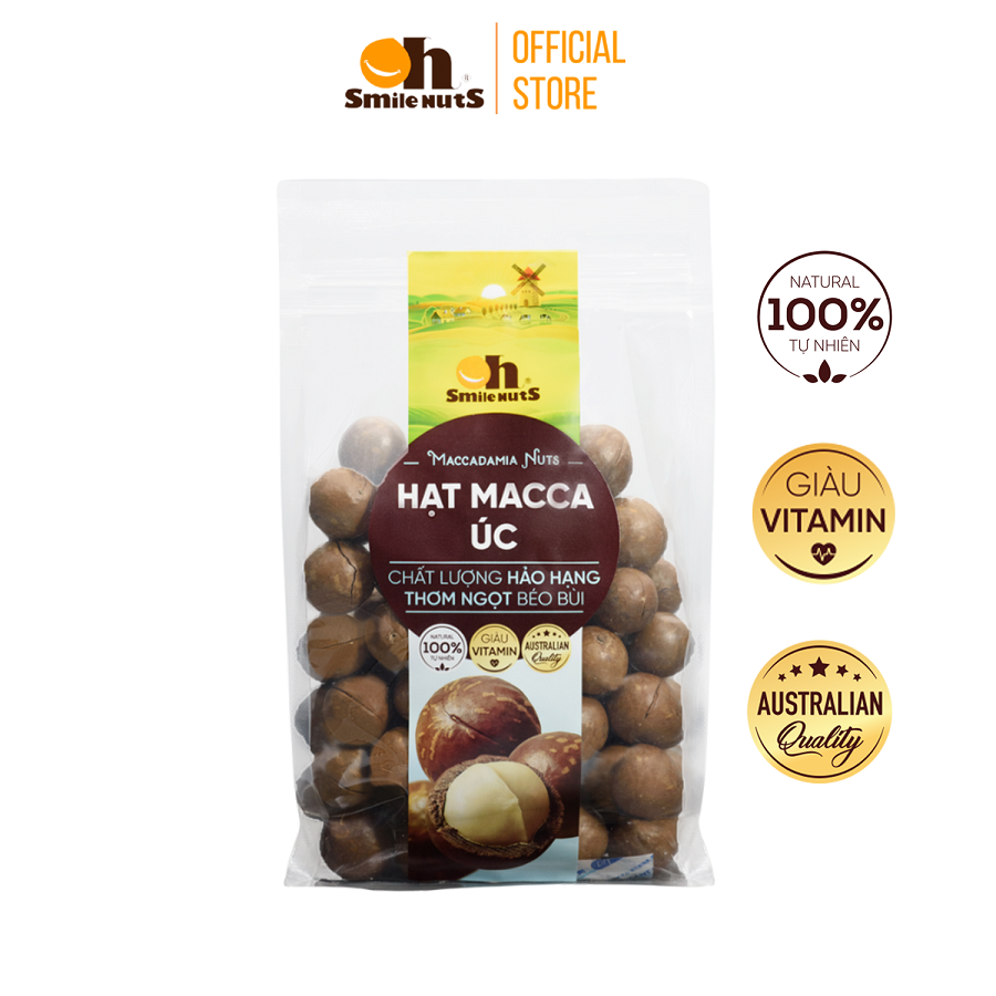 Hạt Macca Úc nứt vỏ nướng Smielnuts_ Trọng lượng 215g/500g - Tặng kèm dụng cụ tách vỏ _ Hạt Macca Úc giúp bảo vệ tim mạch, hỗ trợ trao đổi chất và chống oxy hóa, vị thơm ngọt béo bùi, đảm bảo không hôi dầu