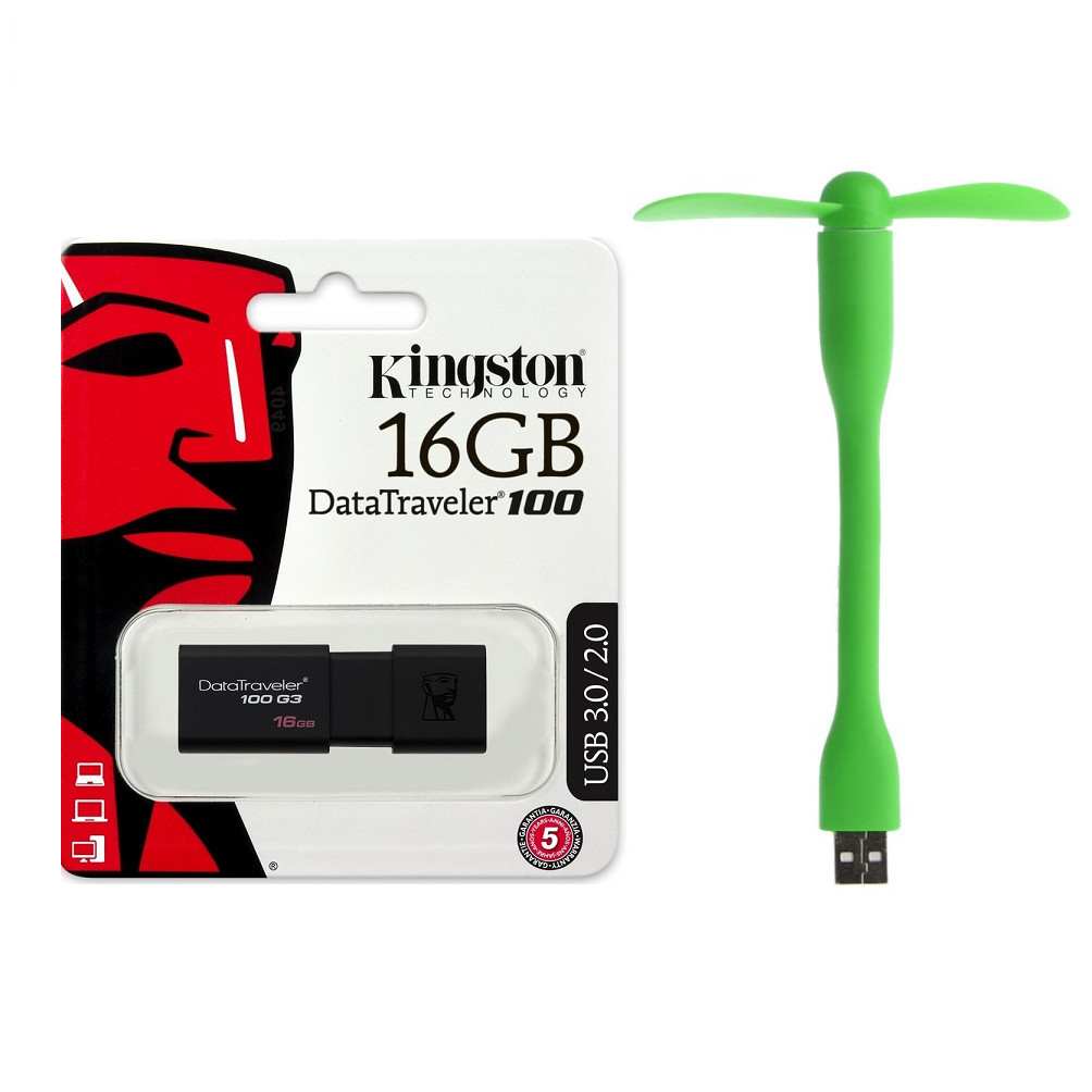 USB 3.0 16gb Kingston DT100G3 - Hàng Chính Hãng + Tặng quạt USB 2 cánh
