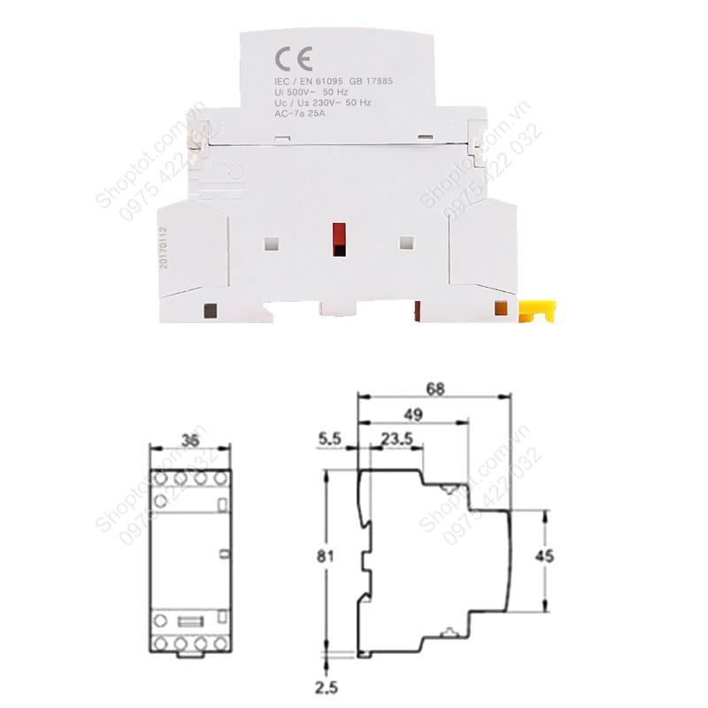 BỘ KHỞI ĐỘNG TỪ-CONTACTOR 220V-25A, 2NO2NC DÙNG LÀM BỘ ATS TỰ ĐỘNG ĐÓNG NGUỒN DỰ PHÒNG