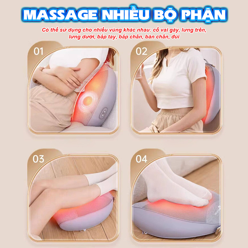 Gối massage lưng cổ vai gáy đa năng Nikio NK-137 - Pin sạc tiện lợi, thư giãn mọi lúc mọi nơi