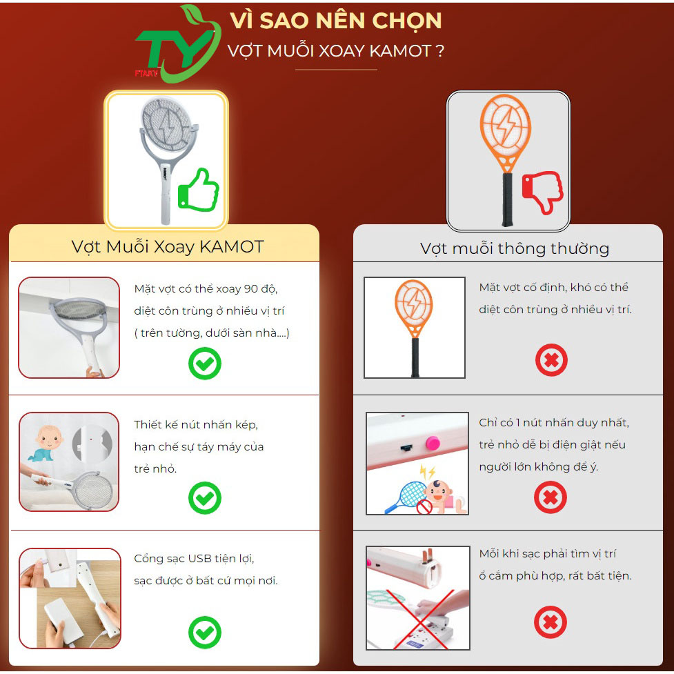 Vợt Muỗi Điện Xoay KAMOT Thông Minh Chính Hãng