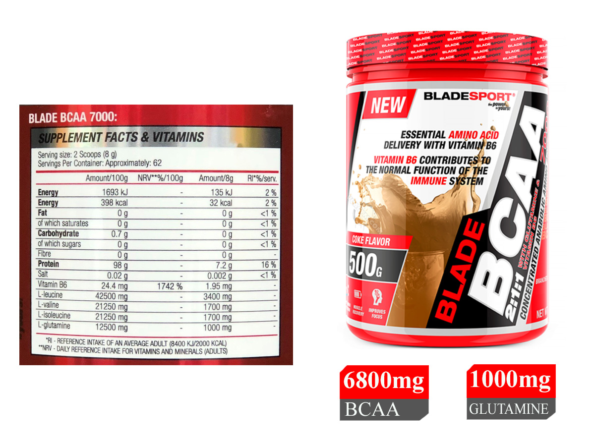 Tăng sức bền, phục hồi cơ BLADE BCAA 7000 (500g)