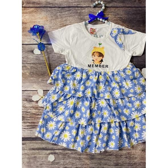 Đầm Bé Gái Hoa Size 18-22,5Kg, 4-6 Tuổi Kết Nơ Xếp Tầng, Váy In Hình Bé Dễ Thương