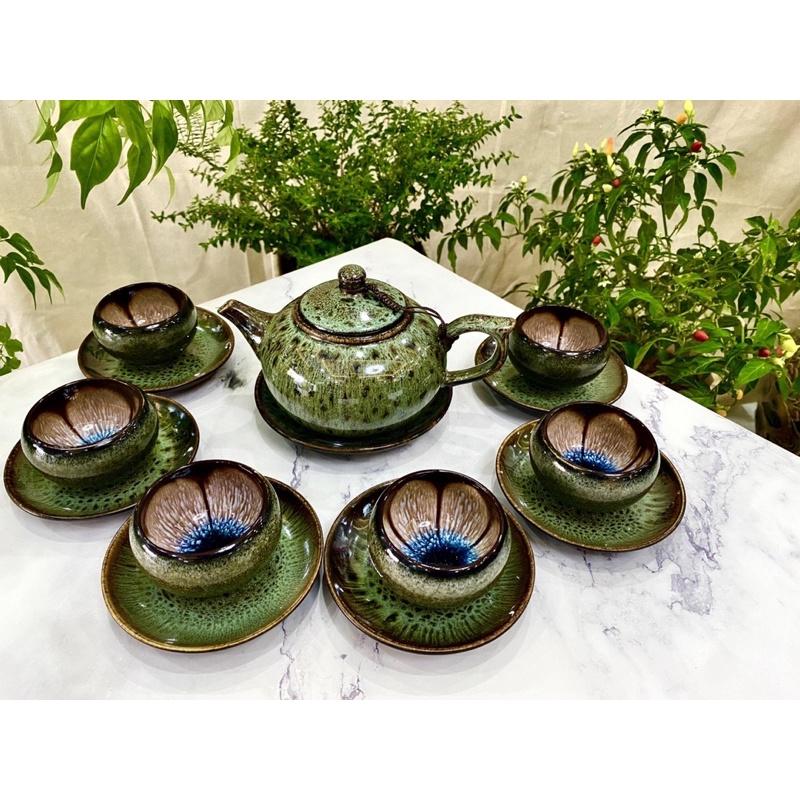 Bộ ấm chén men gấm hỏa biến. Gốm sứ Bát Tràng cao cấp.