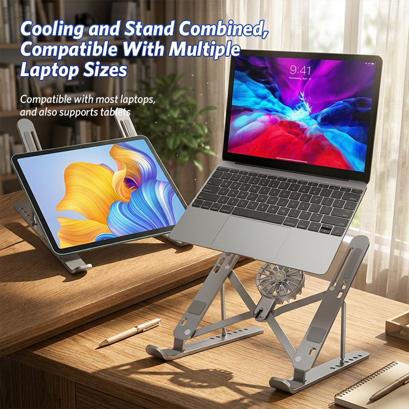 Bộ Giá Đỡ Laptop gấp gọn và quạt - Đế Kê Laptop Tản Nhiệt Có Thể Điều Chỉnh Độ Cao