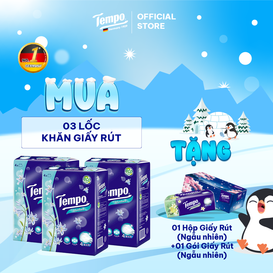 [MUA 3 LỐC TẶNG 1 GÓI KHĂN GIẤY RÚT] Khăn giấy rút cao cấp Tempo - 4 lớp bền dai, an toàn cho da - Thương hiệu Đức