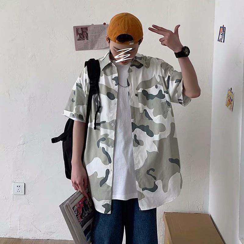 Áo sơ mi nam ngắn tay dáng rộng họa tiết rằn ri thời trang mùa hè thoải mái