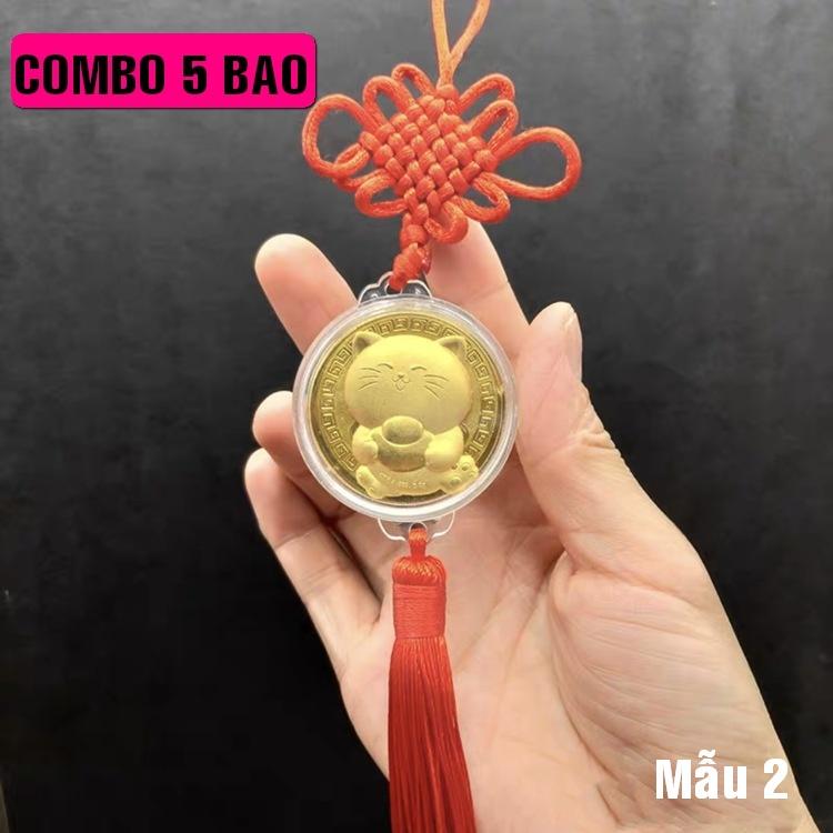 05 dây treo độc lạ gắn đồng xu vàng con Mèo cát tường - Mẫu 2 - PASA COLLECTION