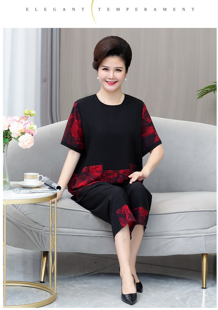 Bộ Đồ Hoa Đỏ Mùa Hè Mềm Đẹp Cỡ Lớn Cho Mẹ Béo AB09 - Hàng Quảng Châu Cao Cấp