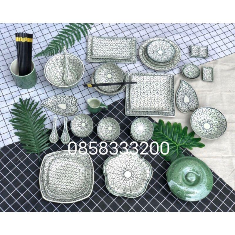 BỘ BÁT ĐĨA SỨ BÁT TRÀNG PHONG CÁCH NHẬT. HÀNG Y HÌNH.