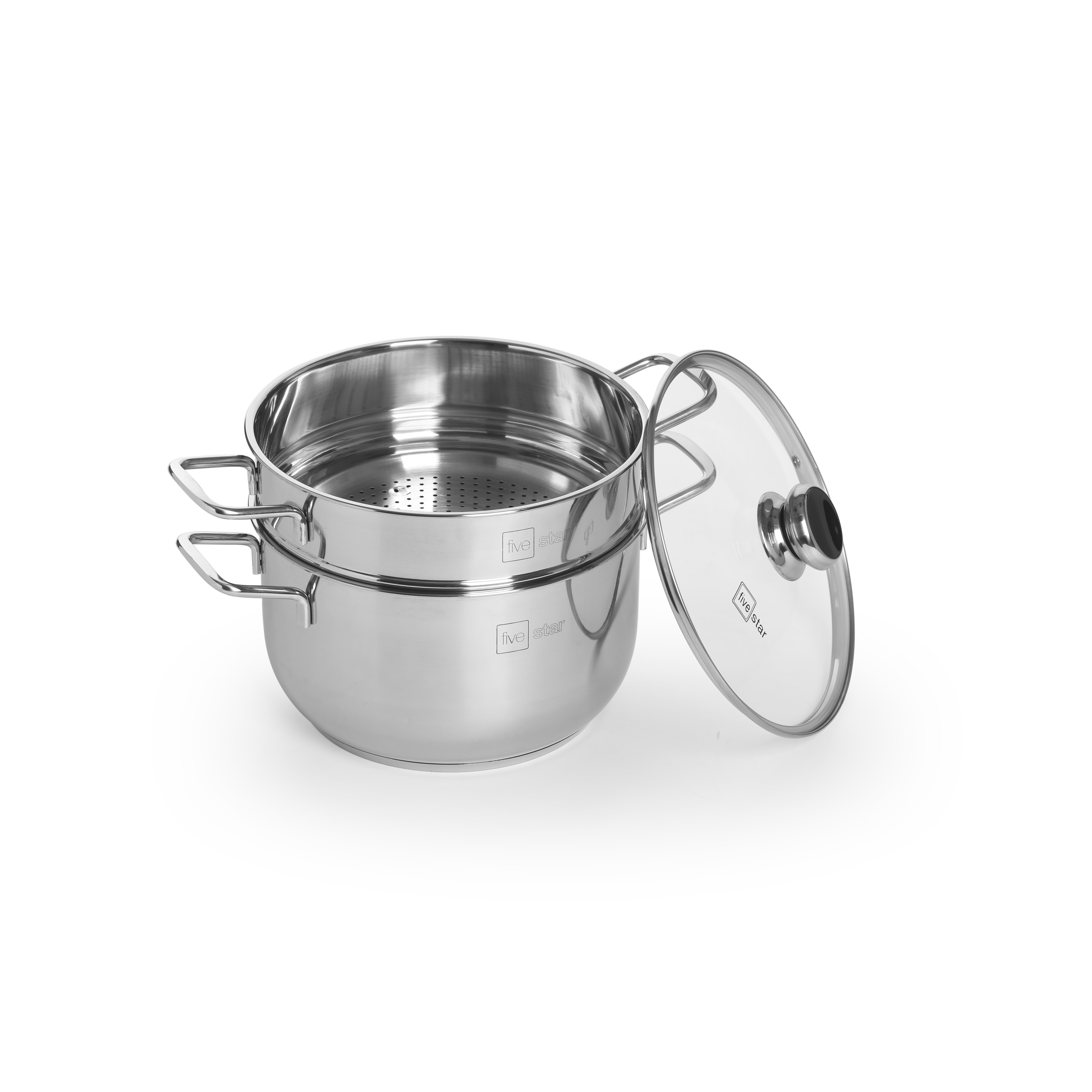 Bộ nồi xửng hấp inox 3 đáy bếp từ  Fivestar 28 cm  nắp kính