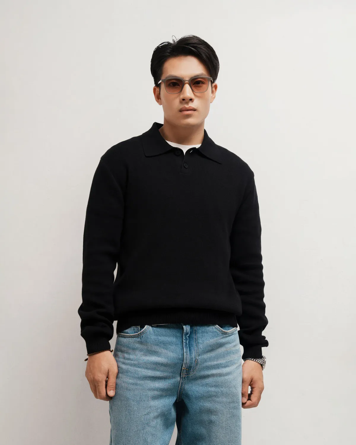 Áo Polo dệt kim tay dài nam. Fitted - ROUTINE 10F25KNI002