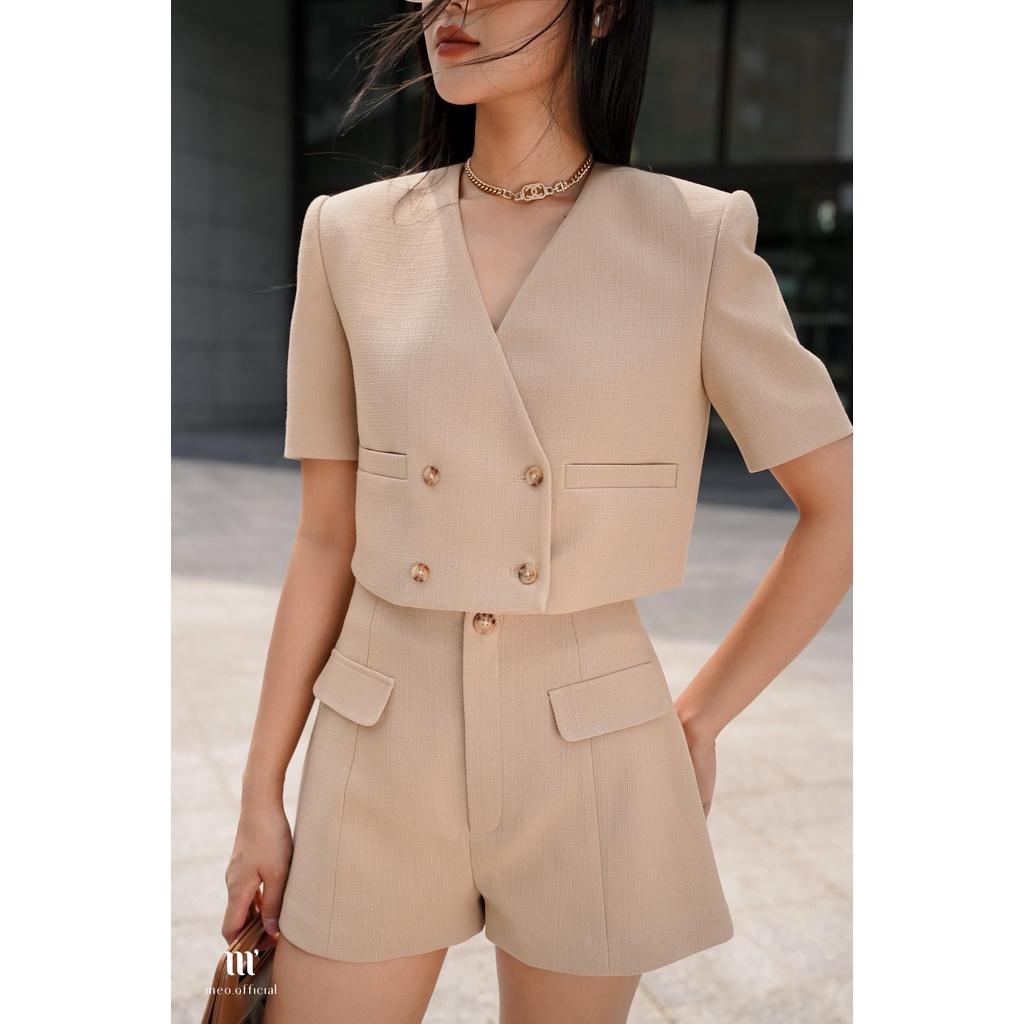 Áo khoác blazer nữ Méo shop dáng croptop tay ngắn áo vest phong cách công sở Rinco