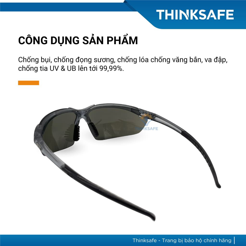 Kính bảo hộ King's Thinksafe, mắt kiếng bảo hộ chống bụi, siêu nhẹ, chống tia uv đi đường, ôm khuôn mặt, màu đen - KY712