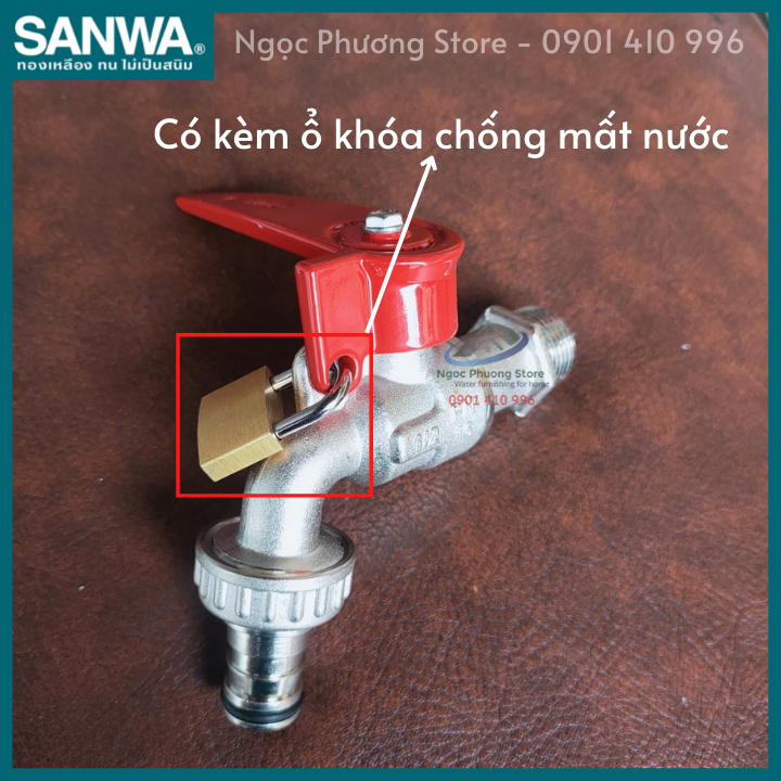 Vòi vườn, vòi hồ, vòi nước có chìa khóa SANWA, 100% nhập khẩu, Phi 21mm CKT15L