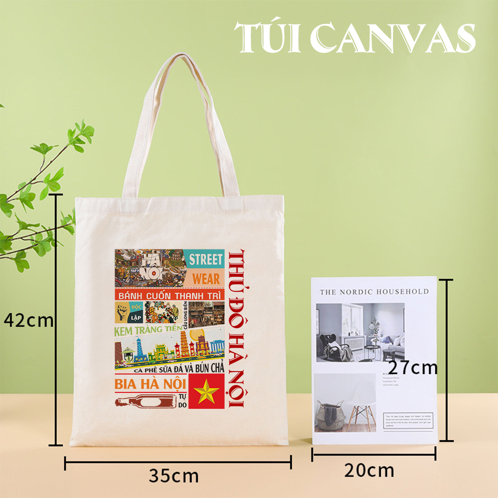 Túi Xách Canvas Sức Chứa Lớn - IN HÌNH THỦ ĐÔ HÀ NỘI - Thời Trang Tổi Giản Trong Bộ Sưu Tập Các Tỉnh Thành Việt Nam