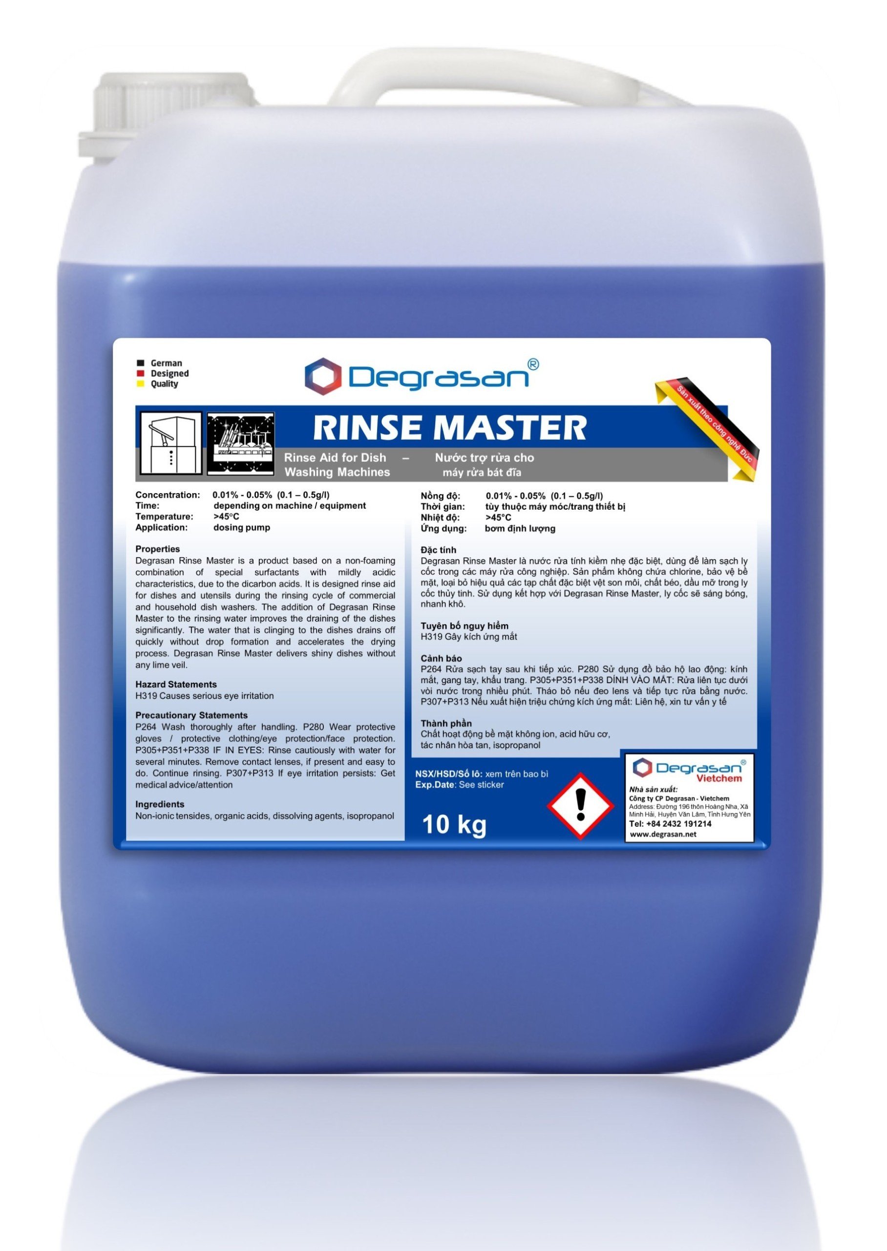 Nước tráng bát dùng cho máy Degrasan Rinse Master, Can 10kg