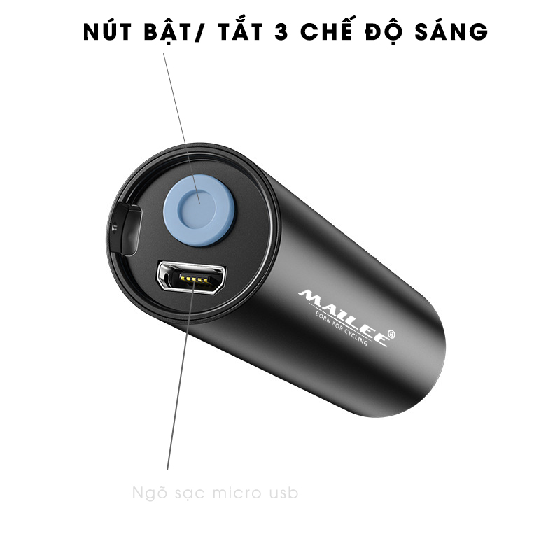 Đèn Pin Led Mini MAILEE D02-mini cho xe đạp Có Sạc USB bóng Led XPE 3W 350lumens (không zoom) nhỏ gọn bỏ túi (không kèm chân đế)