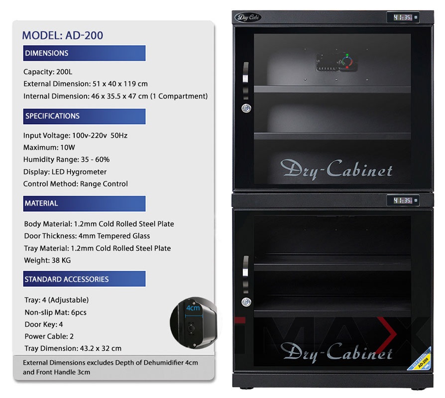 Tủ chống ẩm Dry Cabi AD-200, 200 lít - Hàng chính hãng