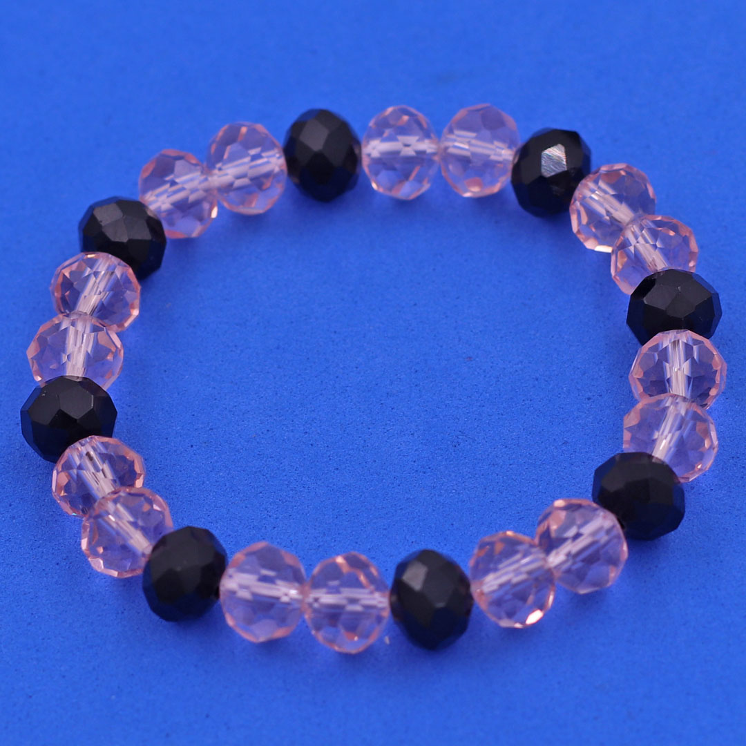 Chuỗi tay pha lê hồng phấn cắt giác 8 ly pha lê đen giác CTFLHPGHFLEG8