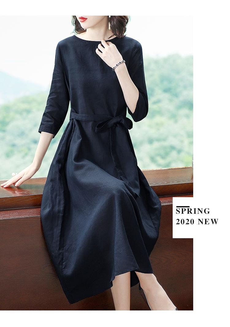 Đầm suông đũi cổ tròn tay lỡ, có dây thắt eo tồn dáng, chất đũi siêu mềm mát Da82