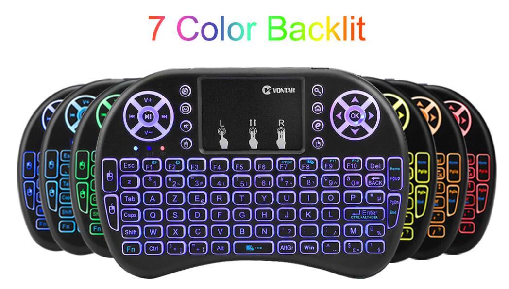 7 Màu Đèn Nền I8 Không Dây Tiếng Anh Nga Bàn Phím 2.4GHz Chuột Bàn Di Chuột Cho Android Tivi Box PC