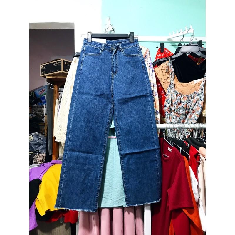 QUẦN JEANS LƯNG CAO CO GIÃN ỐNG RỘNG