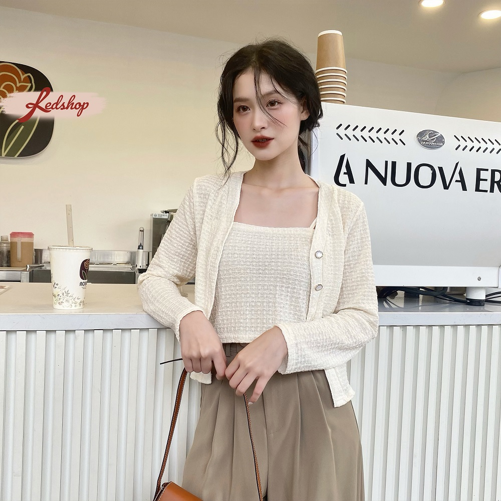 Áo khoác len cardigan tặng kèm áo 2 dây, đi dạo phố phong cách Hàn Quốc Red Shop 29902