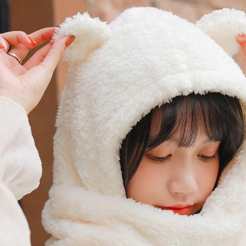 Mũ lông tai gấu ấm áp có khăn quàng cổ (MLG03)