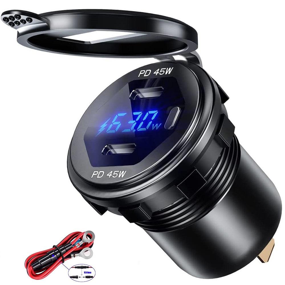 12V USB Bộ sạc PD Loại C Bộ sạc xe hơi Dual USB Ổ cắm bộ sạc 90W Outlet Power Power Charge Charge cho xe máy