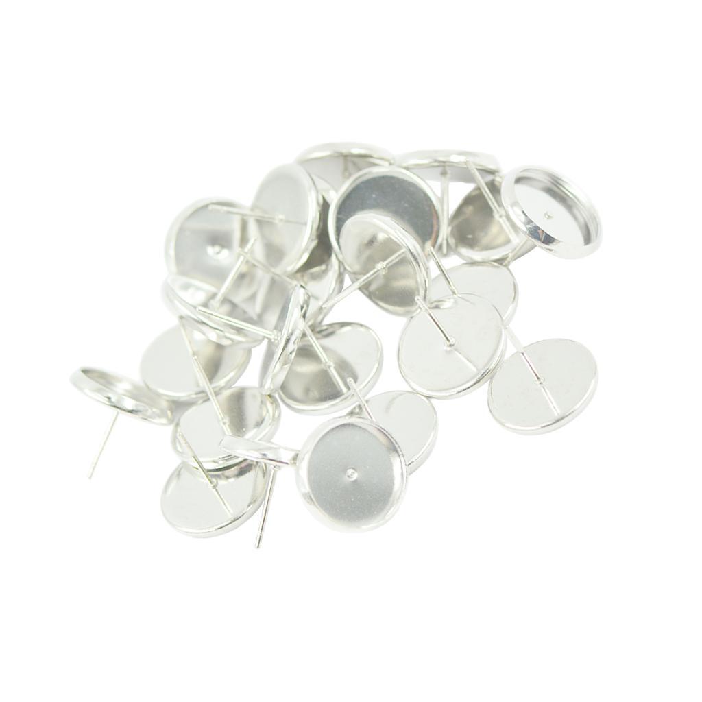 Earring Base Cabochon Setting Earring Base Ear Pin Stud Metal Blanks Round Bezel for Jewelry Findings Fit 12mm Cabochons Silver & White Pack of 48 Pcs