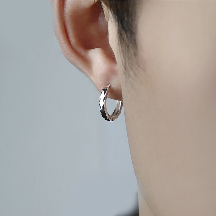 Khuyên tai nam nữ bạc 925 sáng bóng hình lục giác độc đáo