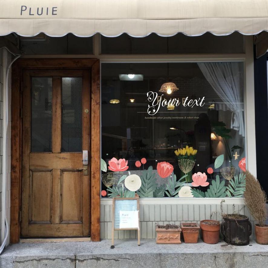 Hình dán flower aesthetic trang trí gương, tường cửa hàng cute 16