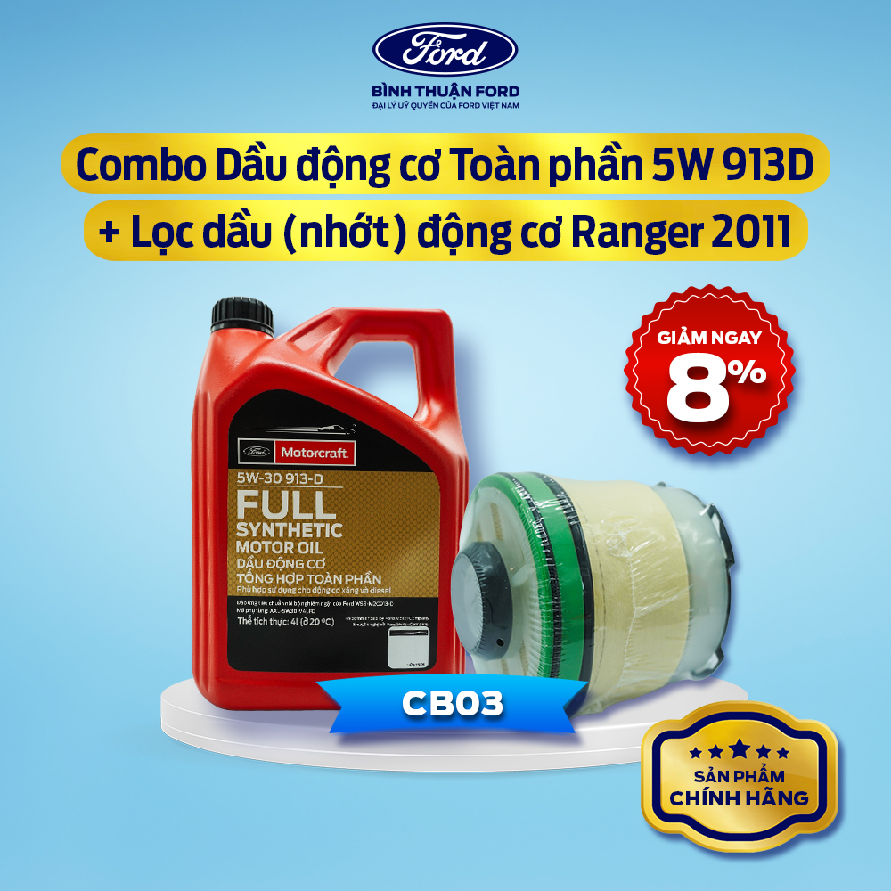 [COMBO GIÁ HỜI] Dầu Nhớt Ô Tô - Nhớt Động Cơ Toàn Phần 5W 913D + Lọc nhớt động cơ Ford Ranger 2011+ | Motorcraft
