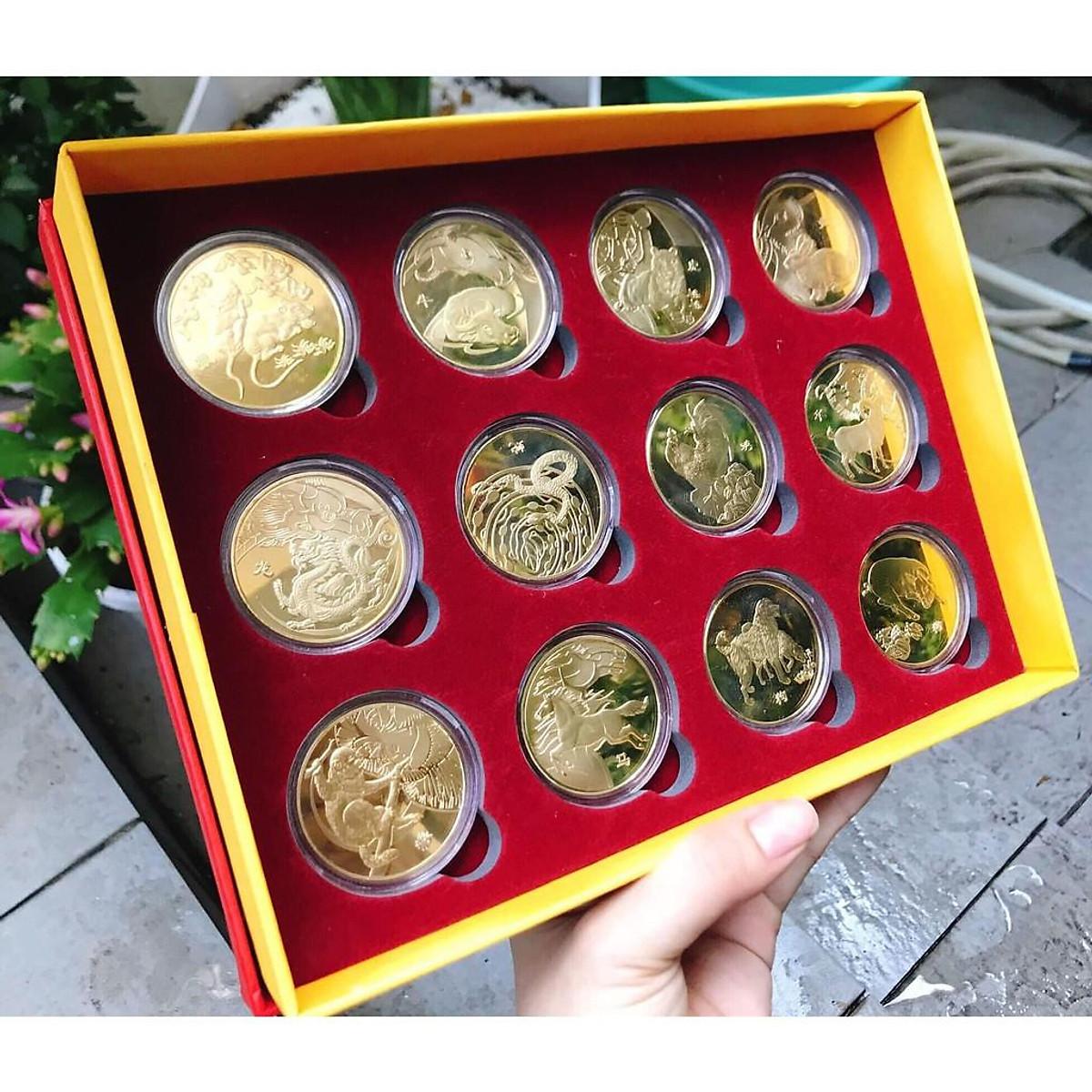 Hộp Đồng Xu 12 Con Giáp Mạ Vàng - Quà Tặng Mới