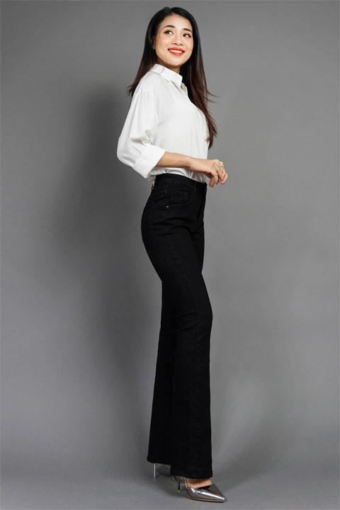 Quần jeans nữ ống loe dài màu đen JLN003