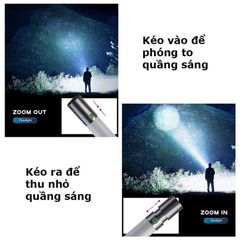Đèn pin siêu sáng cầm tay có zoom xa gần, đèn led cắm trại dã ngoại 8 chế độ sáng, 5 màu ánh sáng có móc treo tiện dụng Mai Lee