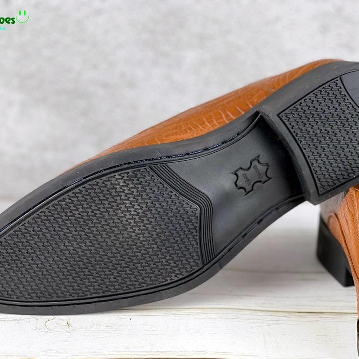 Giầy da nam dáng lười da bò dập vân cá sấu - HS09 đen